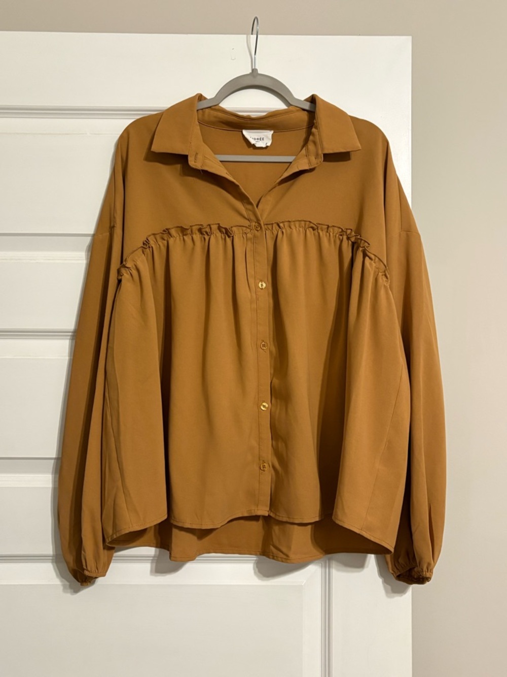 Andree Mustard Ruffle Yoke Button-Down Top